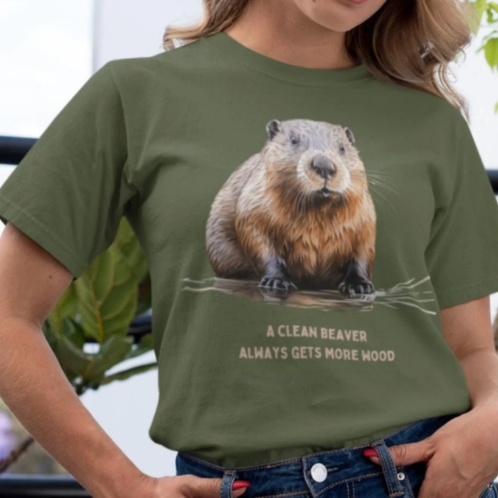 Beaver T-Shirt A Clean Beaver Always Gets More Wood High Quality Graphic T Shirts  Tee Beaver Lover Gift Short-sleev Tops