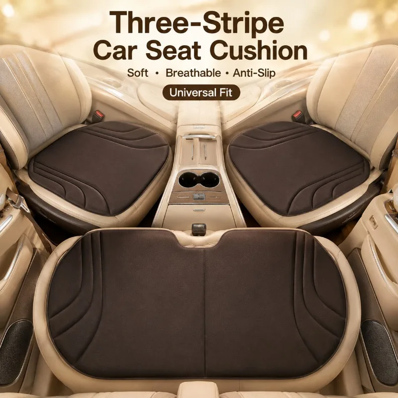Three-Stripe Car Seat Cushion Faux Suede Breathable Anti-Slip Universal Seat Pad One-Piece Molded Auto Interior Cover Mat view 2
