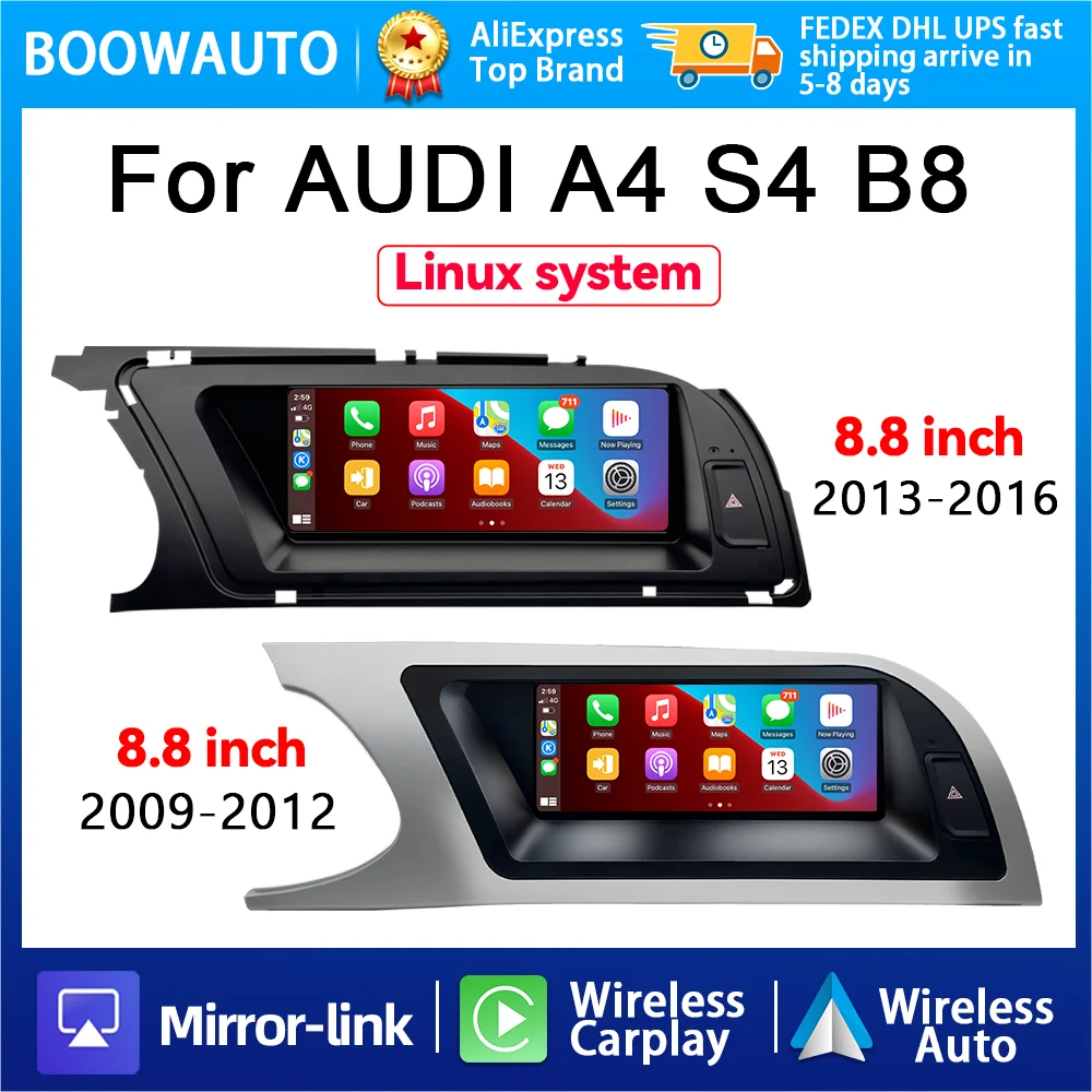 new 8.8”Touch Screen Multimedia Player Andriod Auto Link For Audi A4 S4 B8 2009-2015 GPS BT Carplay Display Car Play car radio