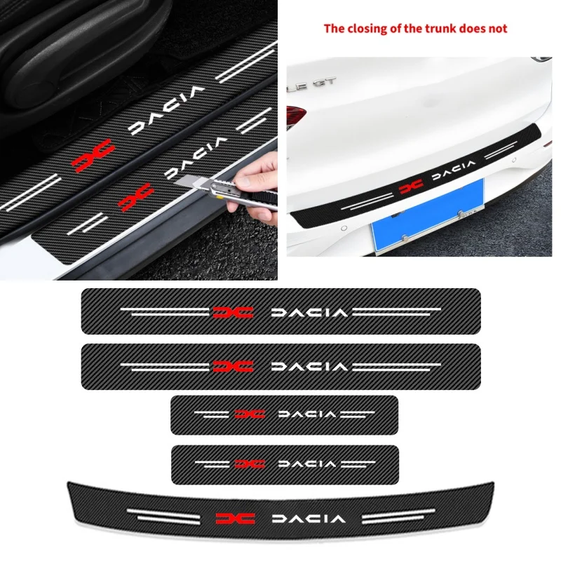 4 piezas de protectores de umbral de fibra de carbono para coches, pegatinas de protección de pedales para Dacia Dokker Jogger Duster Spring Bigster Lodgy