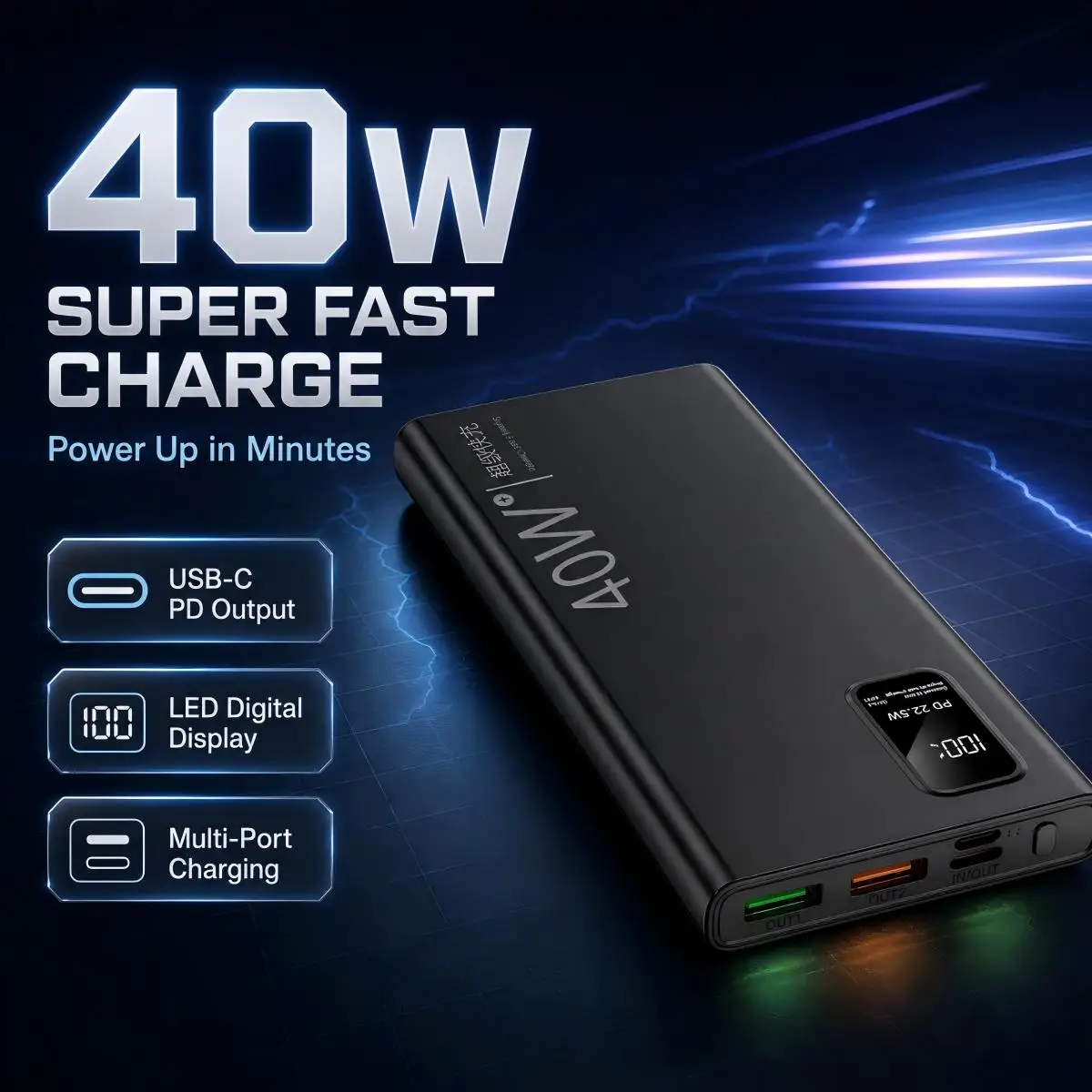 40W High Capacity Portable Power Bank Charger