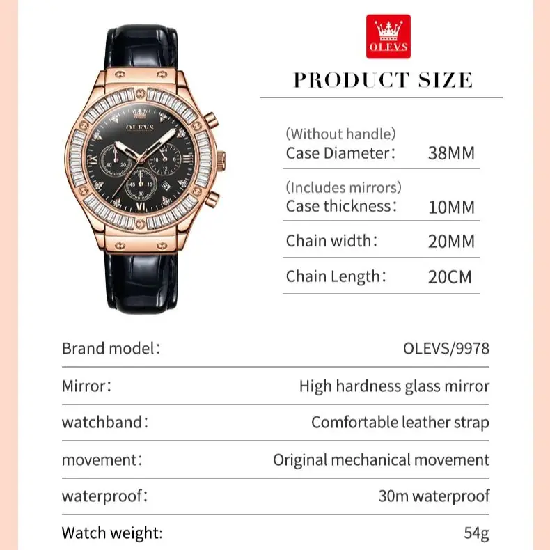 OLEVS Analog Quartz Watch for Women Leather Strap Waterproof Luxury Elegant Ladies\' Watches Business Luxury Ladies Wristwatch