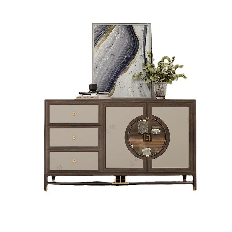 

New Chinese light luxury solid wood dining side cabinet, modern Italian light luxury tea and wine cabinet, living room storage