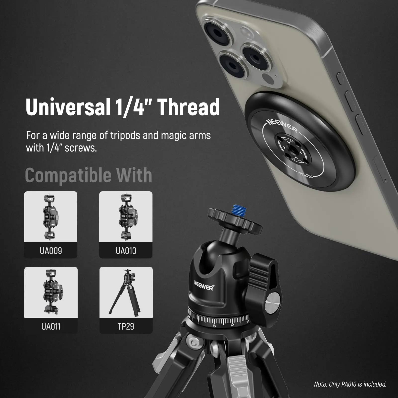 NEEWER 마그네틱 폰 삼각대 마운트 어댑터 (아이폰 MagSafe 셀카봉 호환) 15 Pro Max, 15 Plus, 14, 13, 12 Pro Max Mini