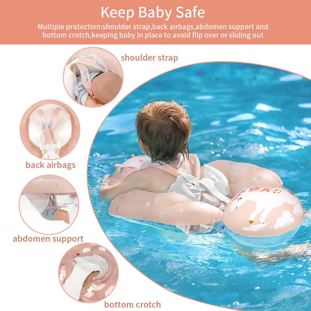1 Set Swimming Circle Fun Float Swimming Circle with Back Airbags Adjustable Kids Swim Ring