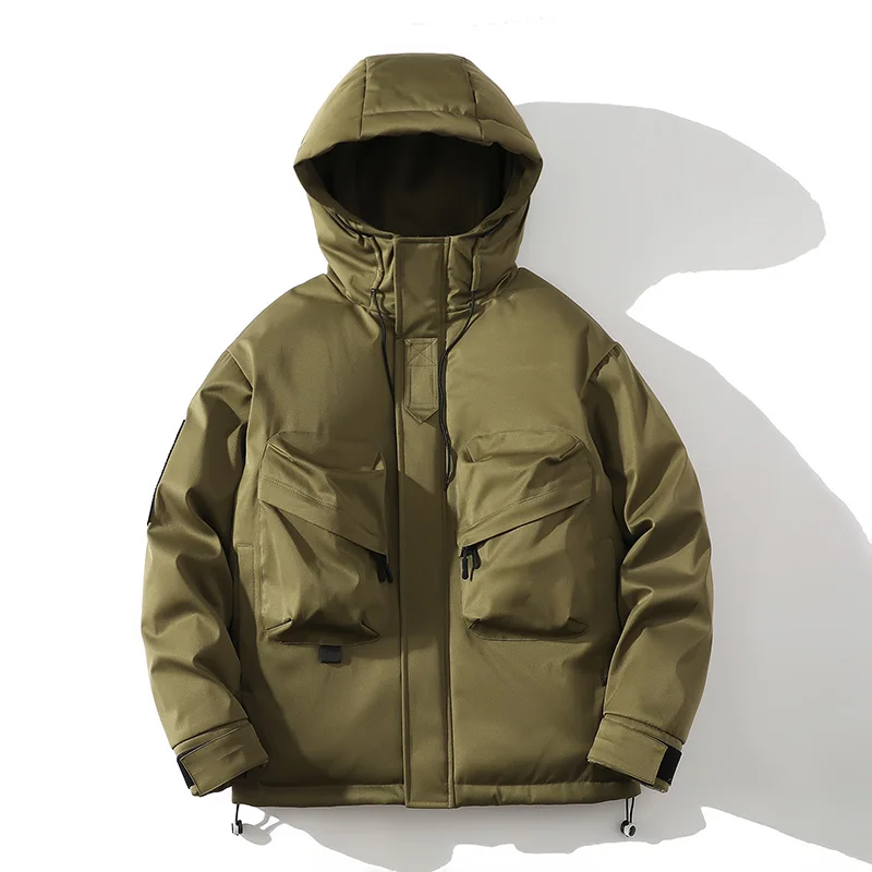 Parka da uomo con cappuccio invernale alla moda da esterno addensato caldo abbigliamento da trekking maschile cappotti da strada quotidiani di alta qualità per uomo casual