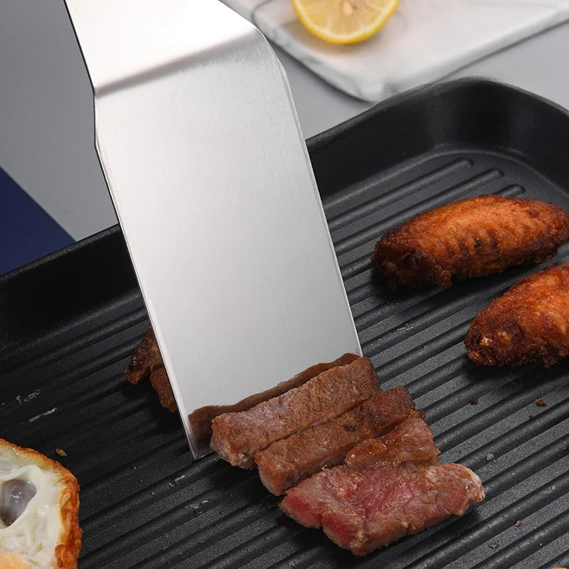 Espátula para cocinar Teppanyaki de acero inoxidable, espátula para freír pizza, herramienta para pastel de mano, espátula triangular, espátula para panqueques