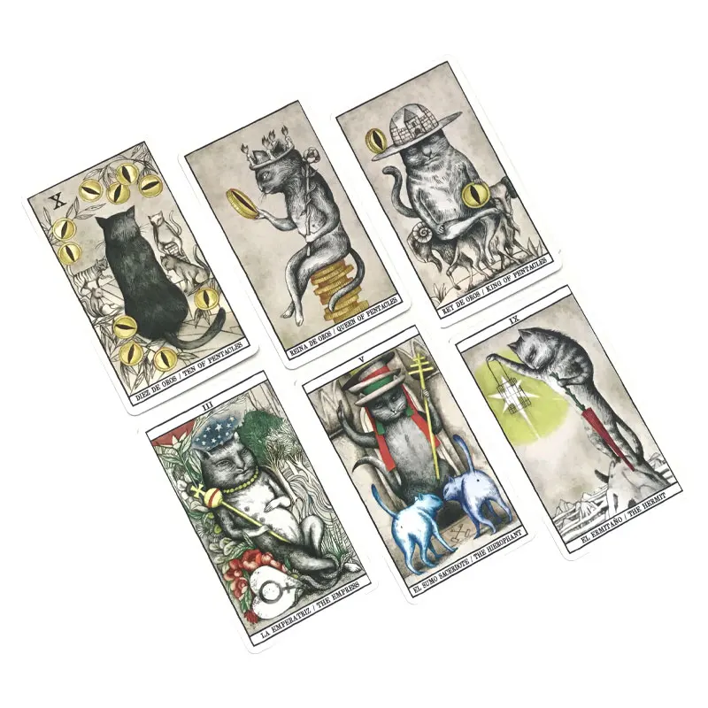 Hot sales Cats Tarot Oracle Card Fate Divination Prophecy Card Family Party Game Toy Tarot 78 Card Deck PDF Guide