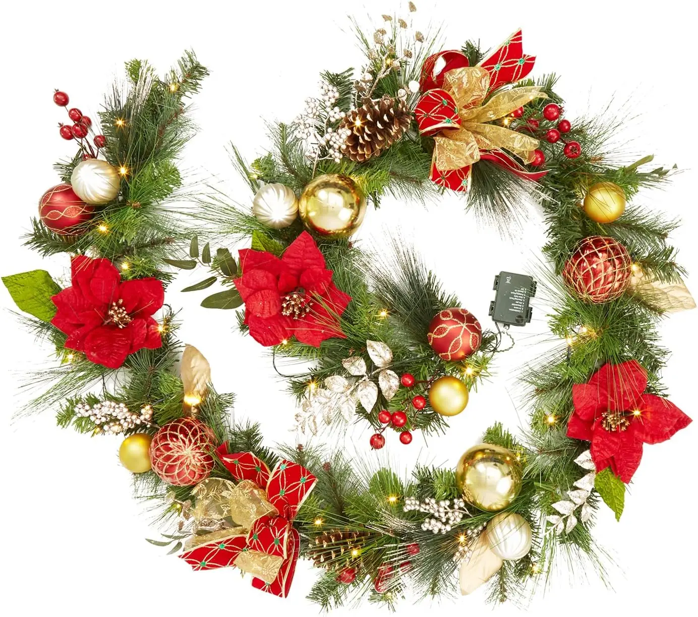 Garvee 9FT Christmas Decorations Artificial Christmas Garland in Red Gold & Silver Winter Wreath Holiday Greenery for Mantel Staircase Fireplace Indoor Outdoor Xmas Decor
