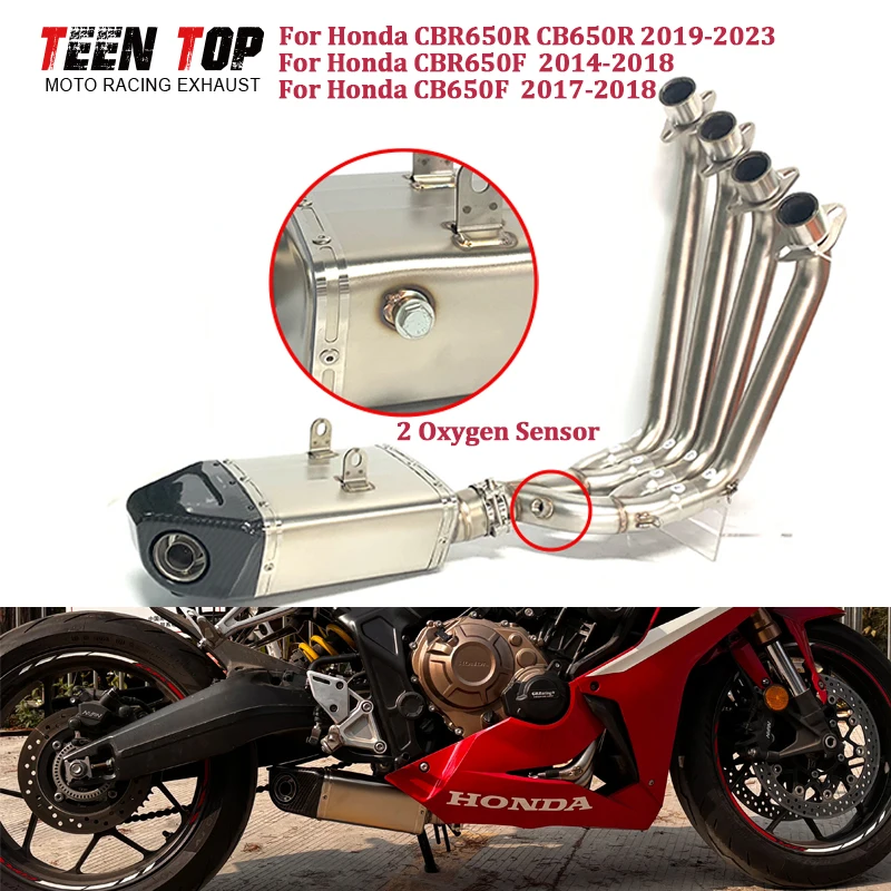 

Under-bike Full Exhaust System For Honda CBR650R CB650R CBR650F CB650F Exhaust Muffler 51mm Escape Moto Front Pipe 2 O2 Sensor