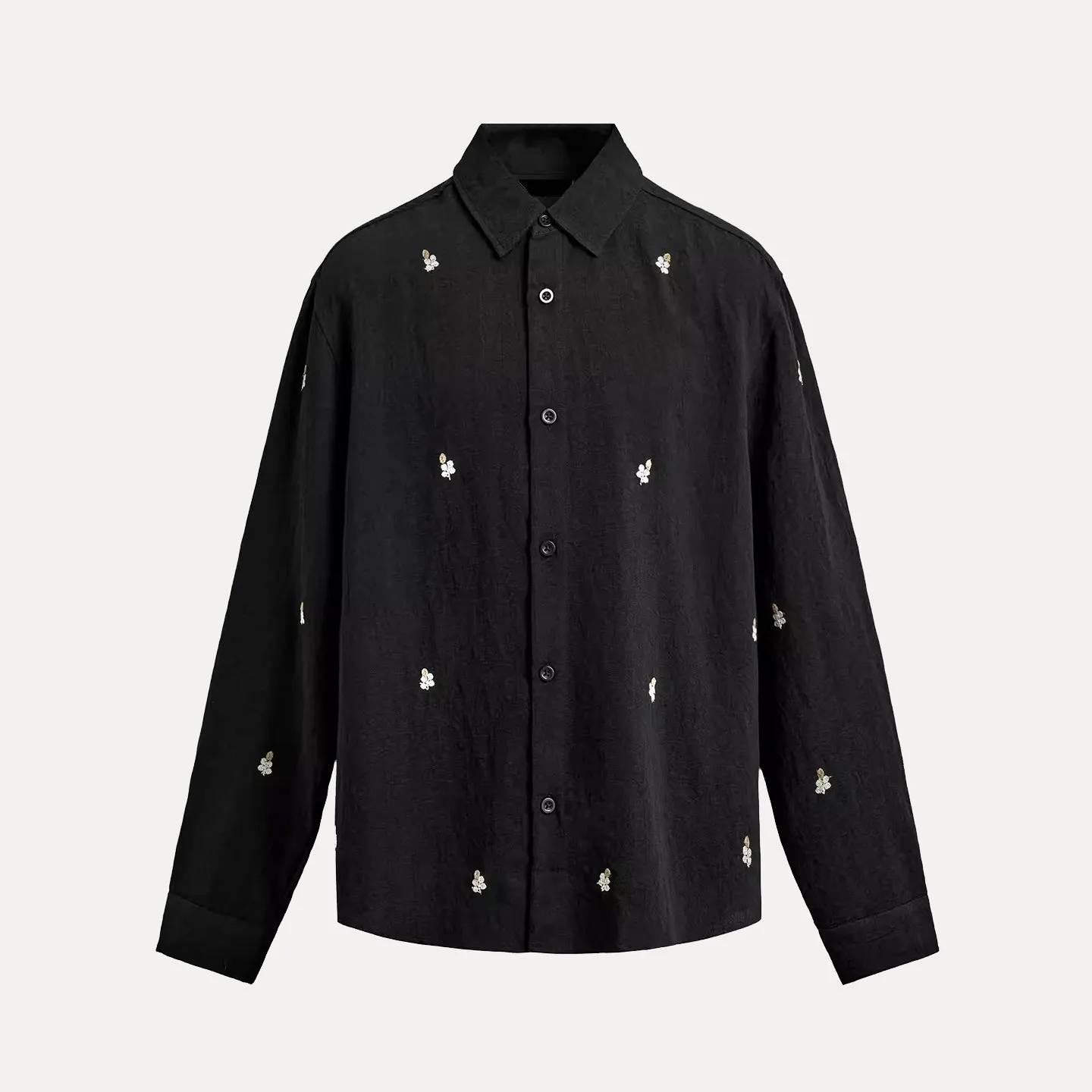 

Мужская модная рубашка весна 2026: свободный крой, вышивка, универсальная, с длинным рукавом, с цветочным узором, на пуговицах