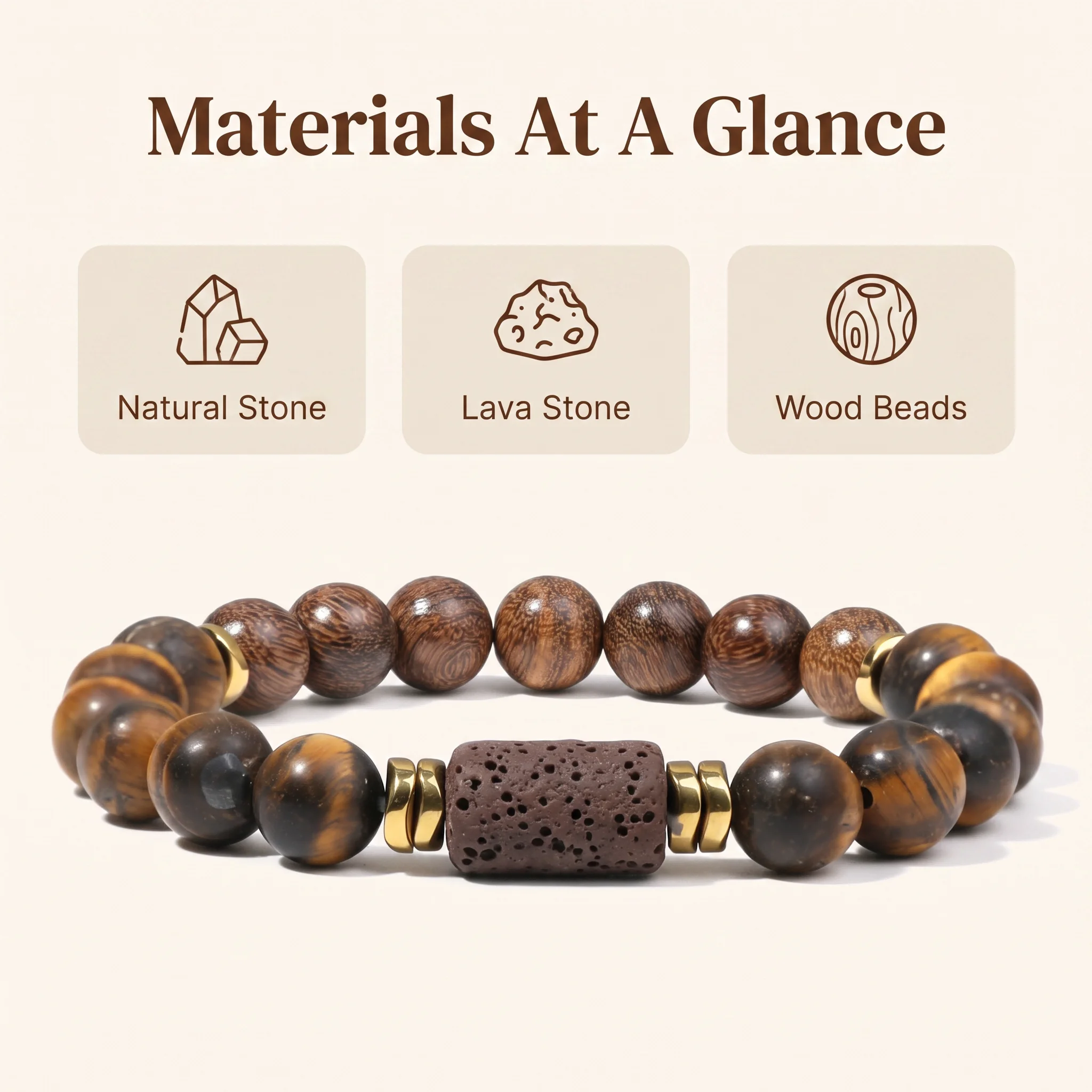 Lava Stone Aroma Diffuser Bracelet Natural Tiger Eye Wood Beads Essential Oil Aromatherapy Unisex Stretch Handmade Jewelry