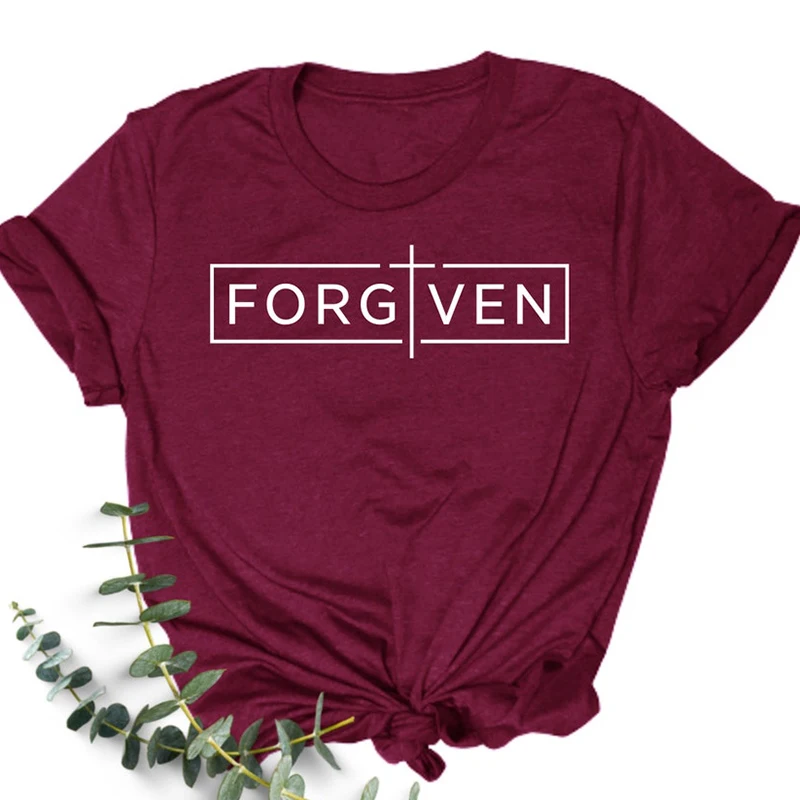 Forgtiven Motivational T Shirt Women Bible Verse Inspirational Tshirts Cotton T-shirt Causal Vintage Clothes Outfit Dropshipping