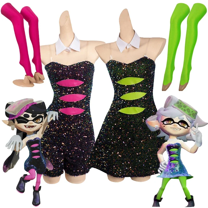 Splatooning Callie Marie Cosplay Costume Dress Jumpsuit Outfits Halloween Carnival Party Suit Shiver Frye Sister Clothing Set