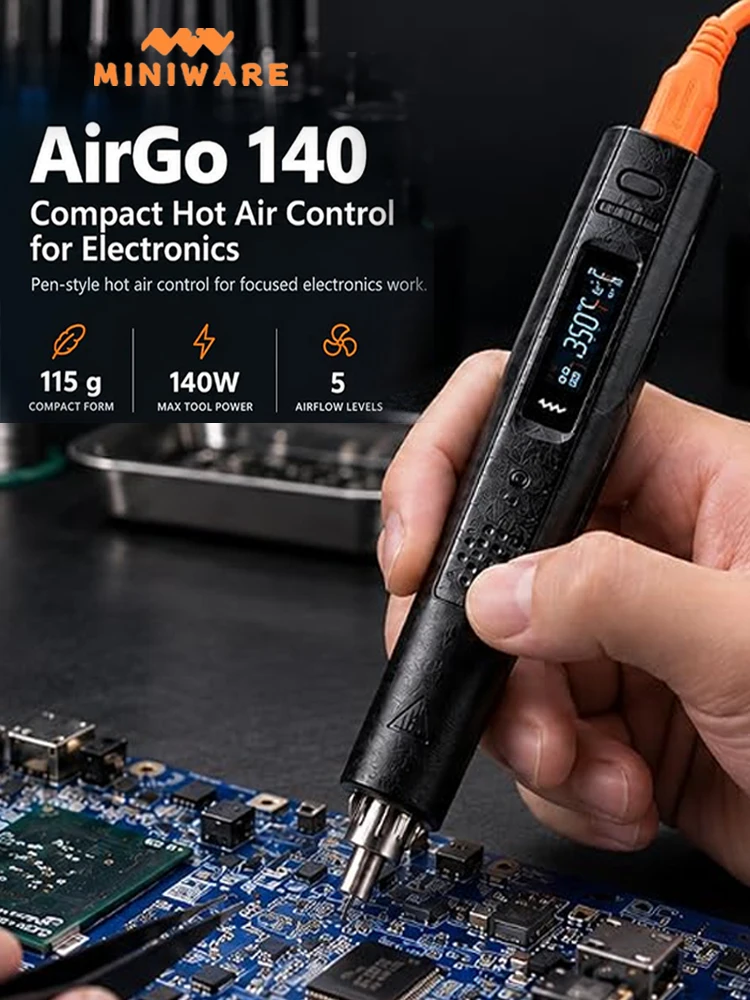 Miniware AirGo 140 Tragbare Smarte Heißluftpistole 140W Digitalanzeige 80–450 ° C Temperaturkontroll-PCB- und BGA-Rework-Station