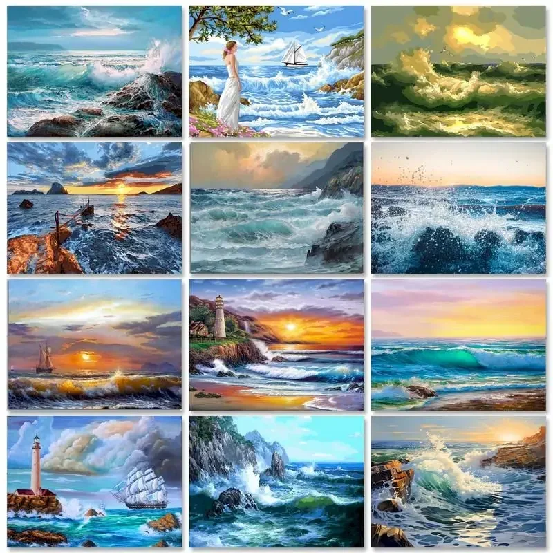 

629065 Acrylic Painting By Numbers For Adults Wave Scenery Coloring By Numbers Diy Gift Wall Decors Picture Paint Hand Painti