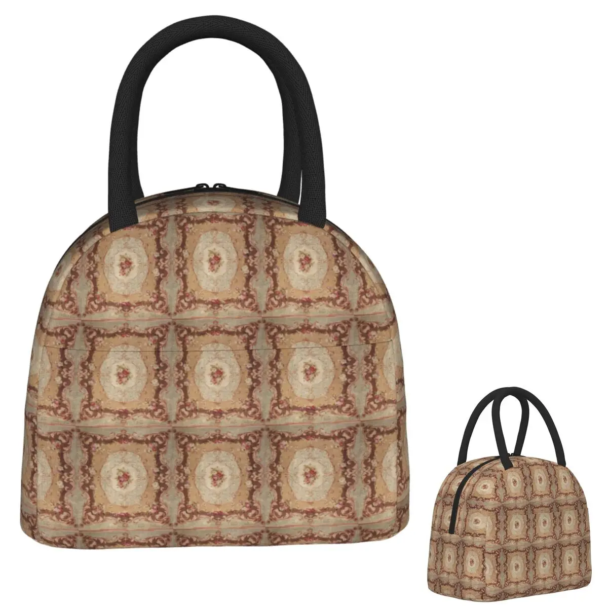 

Antique Rose Floral French Aubusson Rug Print Lunch Bags Insulated Bento Box f Lunch Tote Picnic Bags Thermal Bag for Woman