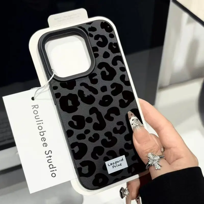 For iPhone 16 Pro Case Simple Leopard Print Lichee Pattern Phone Case For iPhone 16 15 14 13 12 11 Pro Max Plus XR XS Max Cover