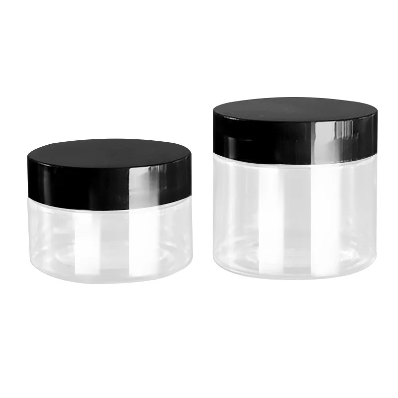 30Pcs Plastic Jar 56Dia. Cosmetic Container Clear Jar 50ml 80ml 100ml 200ml Black Lid Portable Packing Cream Jar Empty Bottles