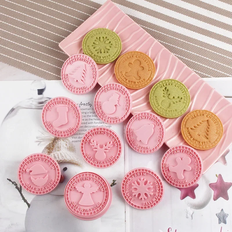 2025 New 9Pcs/set 3D Christmas Cookie Tools Santa Snowman Tree Elk Cookie Mould Stamp Xmas Decor Baking Tools YUZI