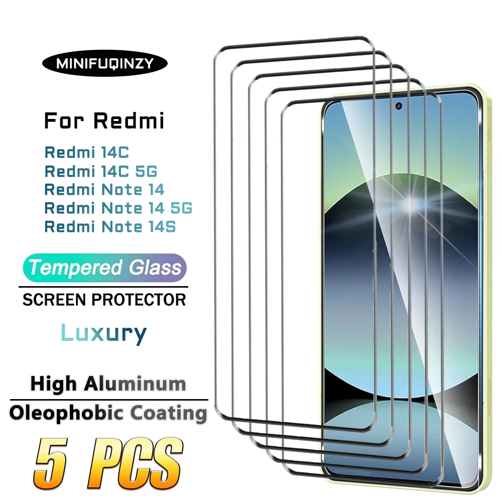 

5PCS Oleophobic Coating Tempered Glass For Redmi Note 14S 14C 14 5G Screen Protector High Alumina Glass Film Anti Shatter S C