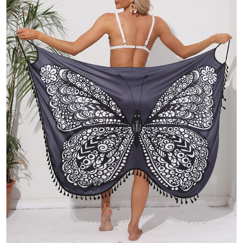 Women Bikini Sexy Butterfly Print Cover Up Swimwear Women Dress Summer Tunic Bath Sarong Wrap Skirt Swimsuit Elegant Beachwear