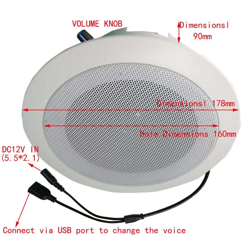 10W Voice Player Active Ceiling Cpeaker Built-in Amplifiers Single Tune Circulation or Single Play
