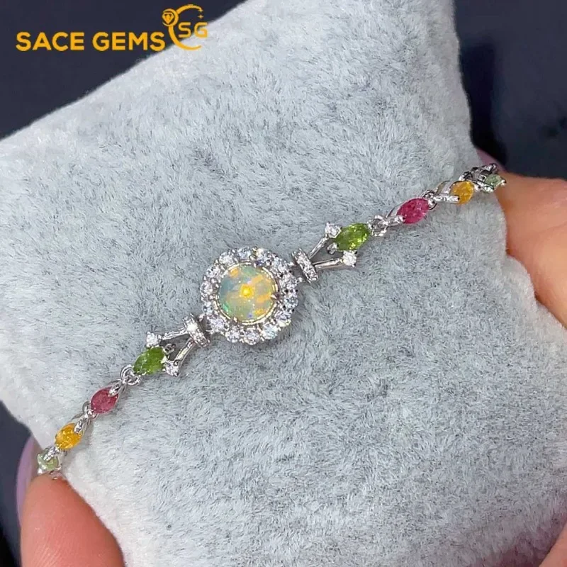 

SACE GEMS New Arrival 925 Sterling Silver 6MM Natural Opal Gemstone Bracelrts for Women Engagement Cocktail Party Fine Jewelry