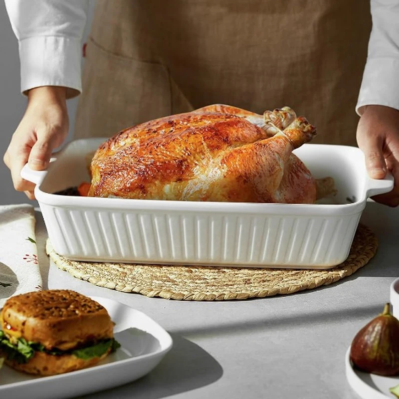 طبق خبز سيراميك، متوفر في 3 مقاسات من صينية Lasagna العميقة للفرن، مع مقابض، أدوات خبز آمنة ومتينة للفرن لـ Lasagna #4