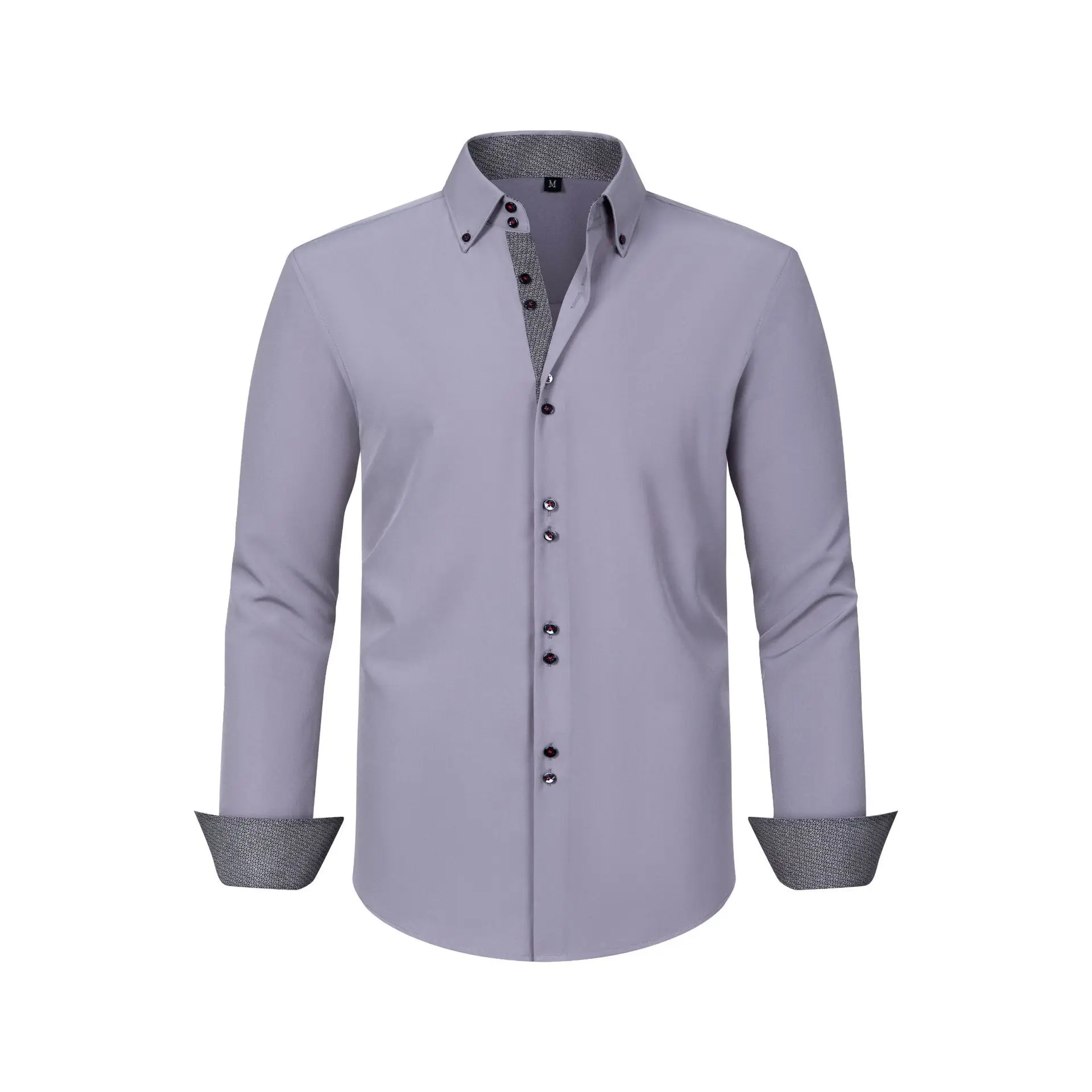 

Large-Sized Men's Multi-Color Shirt with Long Sleeves Elasticated Non-Stretching Double Row Buttons for Business And Casual Wear