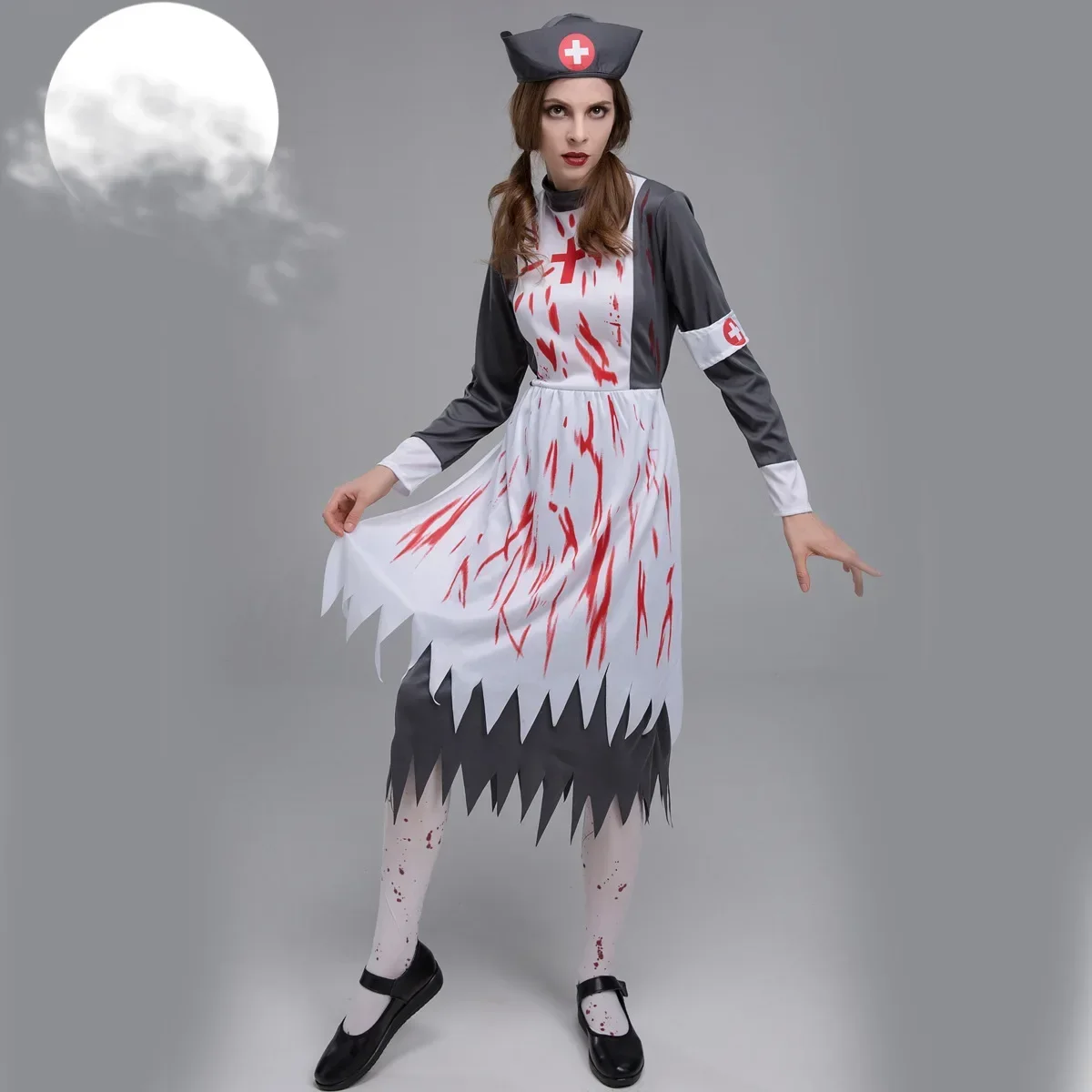 Halloween Black Vampire Zombie Costume Apron Nun Priest Zombie Character Uniform Cosplay Stage Costume Maid Scary Doctor Dress