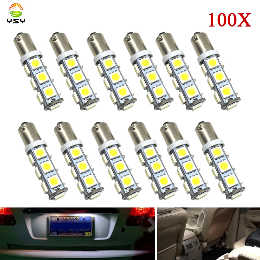 

YSY 100pcs 13Smd Ba9s 5050 White Car Led Marker Lamps Auto License Plate Light Door Bulb Dc 12v Parking Wedge LED Car Styling