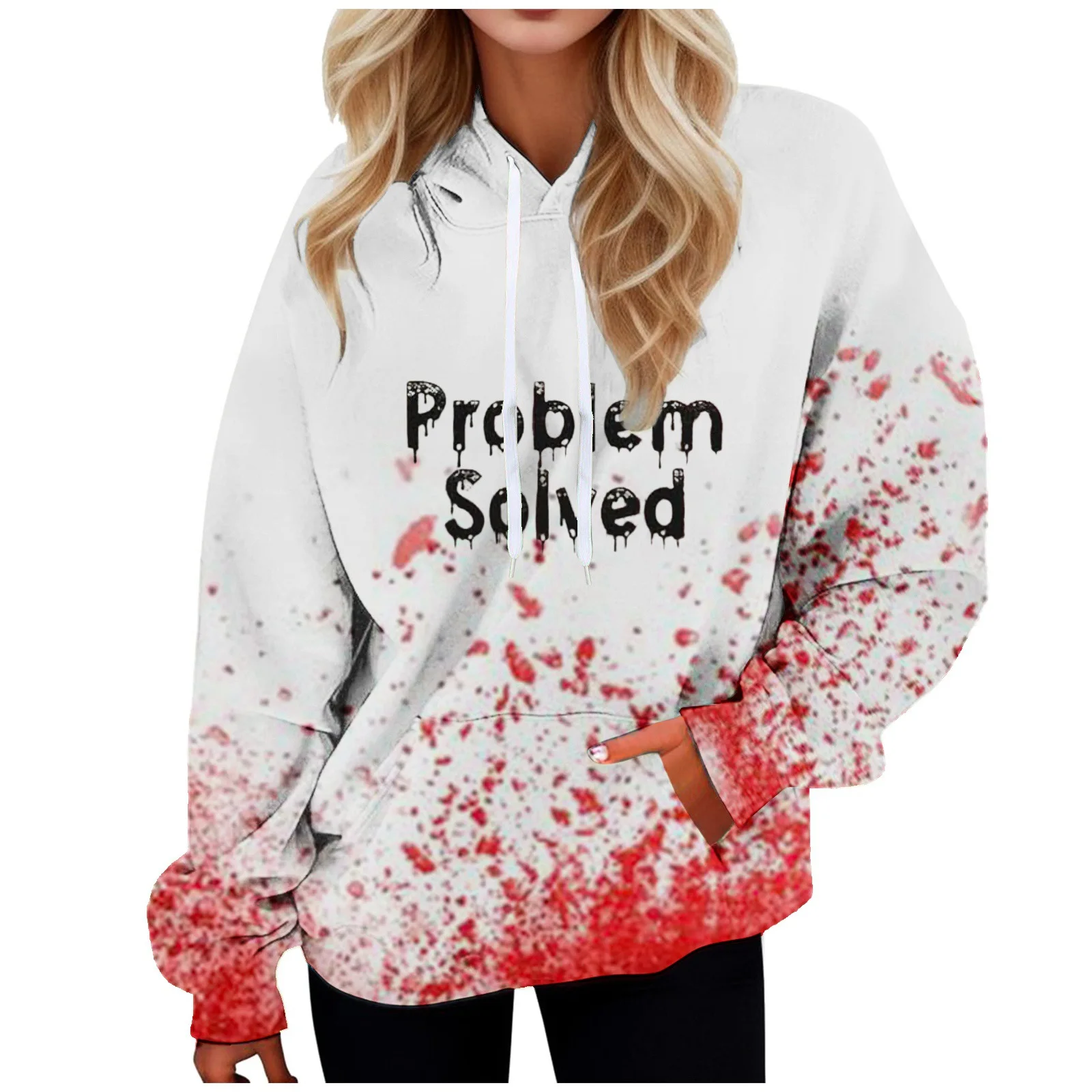 Women's Long Sleeved Halloween Element Pattern Loose And Terrifying Blood Clot Hoodie Top Hoodie WholesaleMC11