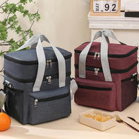 Large Capacity Double Layers Tote Cooler Lunch Bags Thermal Insulation Picnic Bags Waterproof Lunch Box With Shoulder Strap