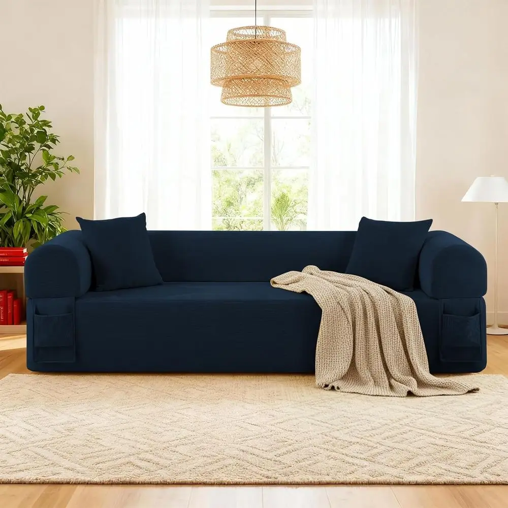 

Blue 3-Seater Sofa with 30 Depth and 2 Pillows for Living Room