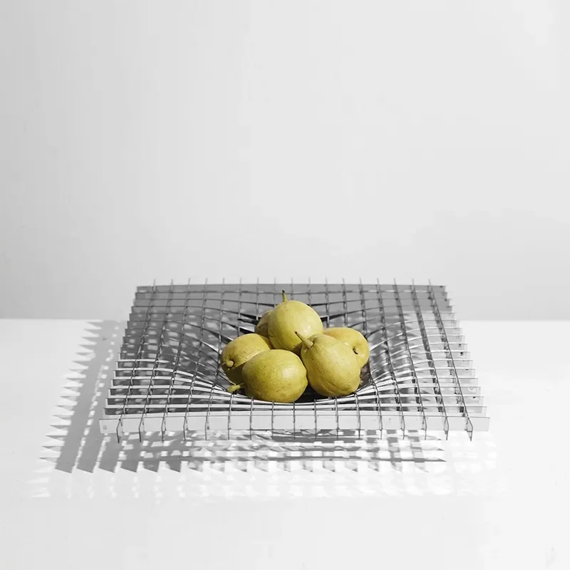 Simple modern light luxury stainless steel grid fruit plate dining room model room decorative plate ornament living room