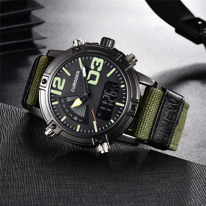 Men Genuine CURDDEN Brand Chronograph Watch Fashion Nylon Band Dual Time Sports Military Designer Watches Relogio Masculino 2024