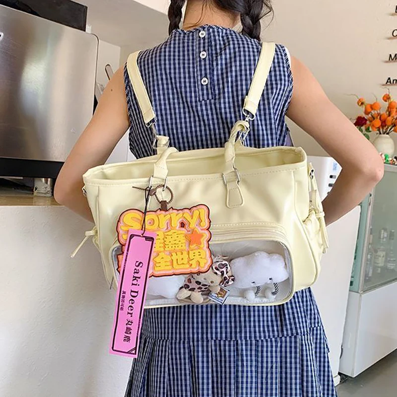 

Richme Harajuku Ita Bags Female 2025 Large Capacity DIY Anime Badge Soft PU Tote Shoulder Bag Subculture Y2K Women Backpack