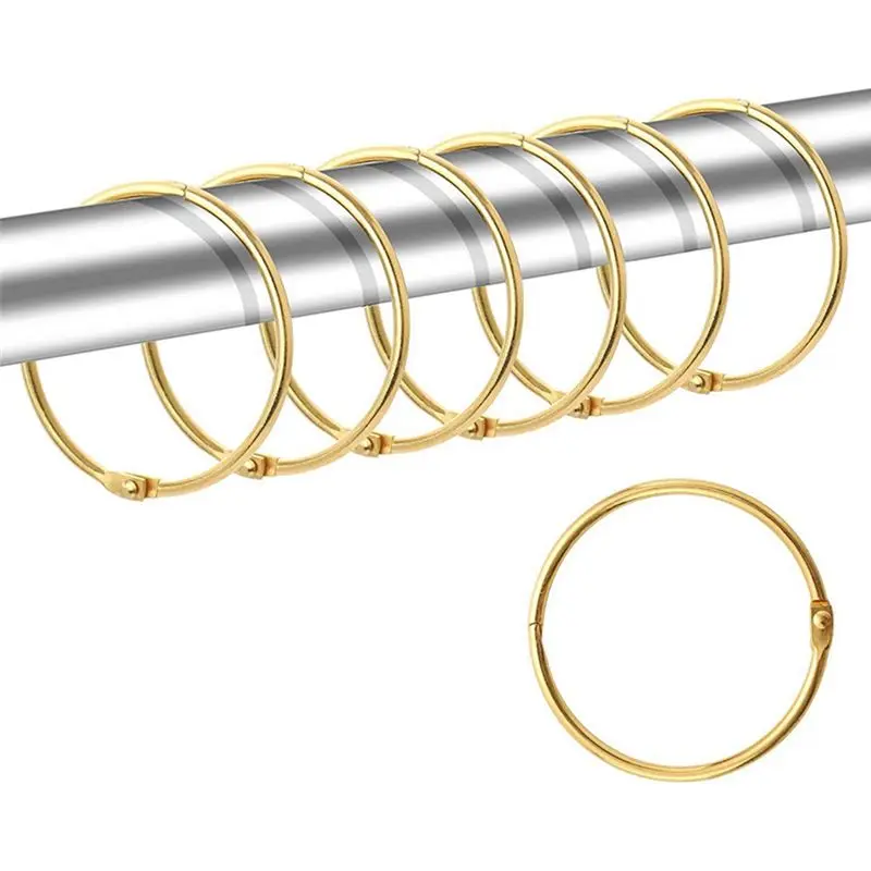 A98E-Shower Curtain Rings Rust Proof Hooks Anti-Drop Round Shower Rings, For Curtain,Gold