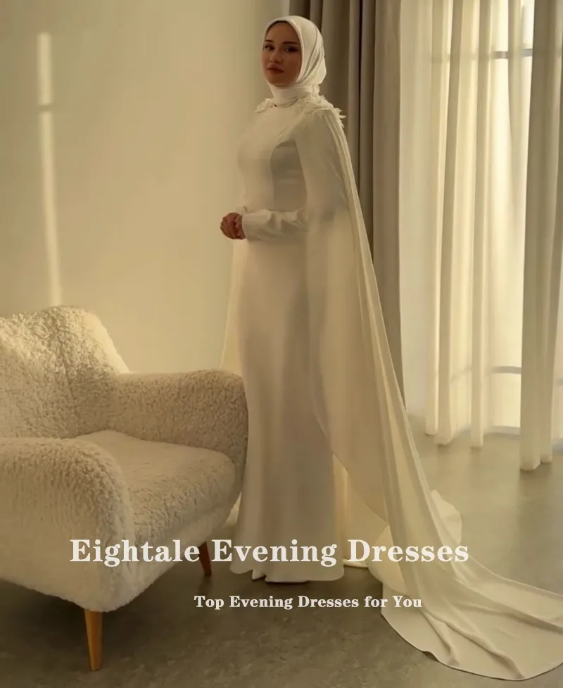 

Eightale Arabic Wedding Dress Customized Ivory Appliques Muslim Long Sleeves Mermaid Bridal Gown Bride Party Dress