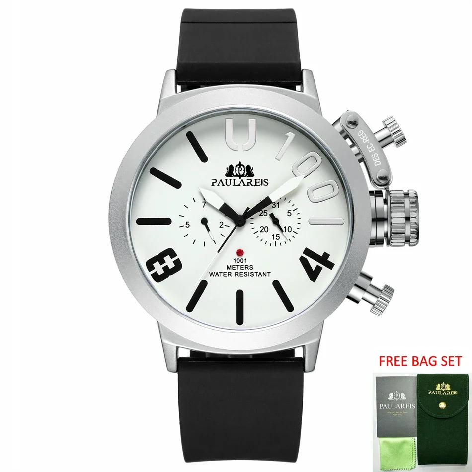 التلقائية الميكانيكية الذاتي الرياح المطاط الأسود الفضة قارب حالة الأزرق الأصفر أزياء U الرجال ووتش