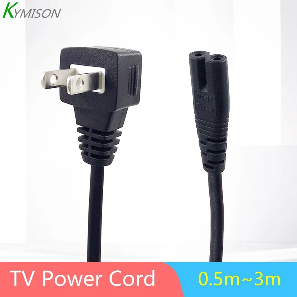 TV Power Cord PSE JET Certificated, Down Angle NEMA 1-15P to IEC320 C7 2 Prong Extension Cable for LeTV TCL, 0.5M~3M