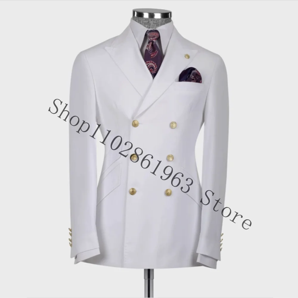 

Elegant White Men Wedding Suit Slim Fit Peak Lapel Double Breasted 2 Pieces Male Suit Groomsmen Bridegroom Tuxedo Costume Homme