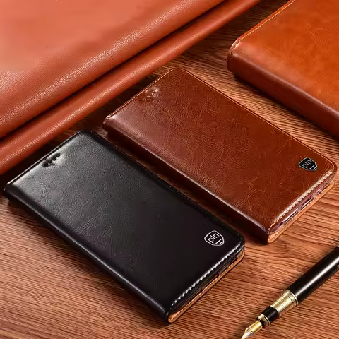Luxury Cowhide Genuine Leather Case Cover For Samsung Galaxy A22 A32 A42 A72 A82 A13 A52S A21S A33 A53 A73 A23 Wallet Flip Cover