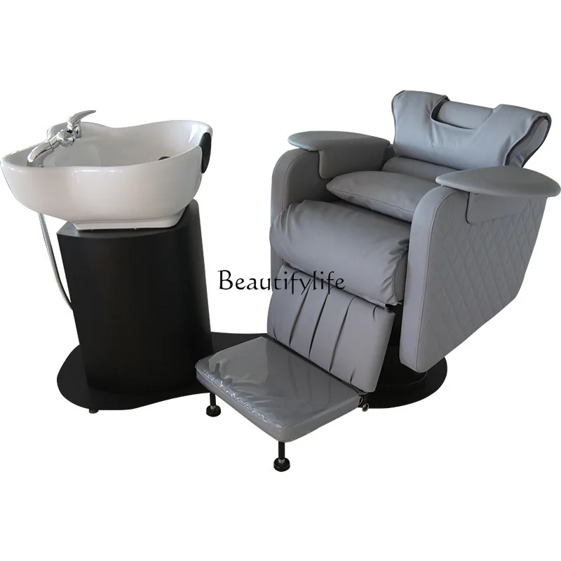 

High-end barber shop electric shampoo bed hair salon special reclining rotating semi-lying flush bed