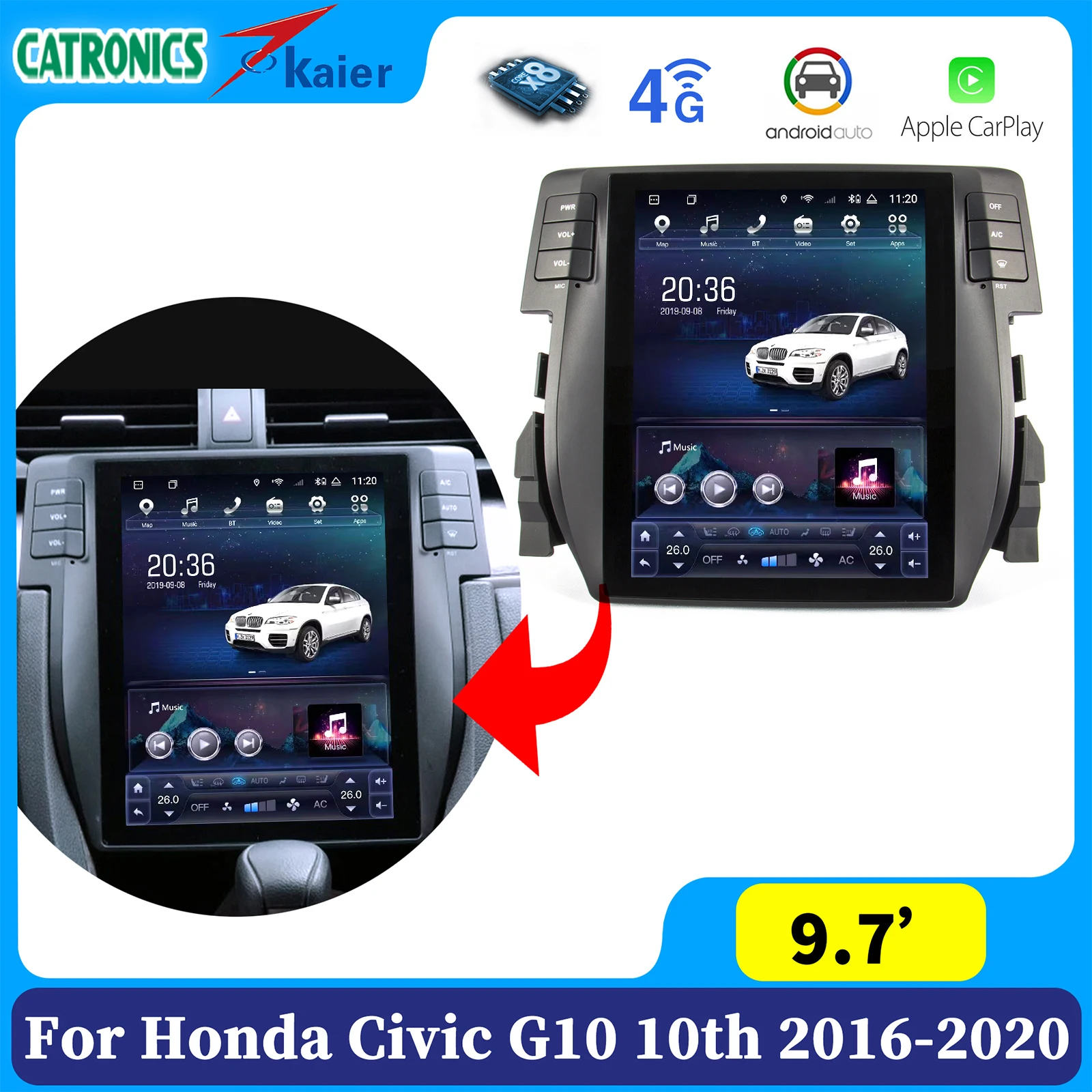 

Central Multimidia for Tesla Honda Civic G10 X 2016 2017 2018 2019 2020 2021 10th Gen Android System Head Unit Screen Carplay