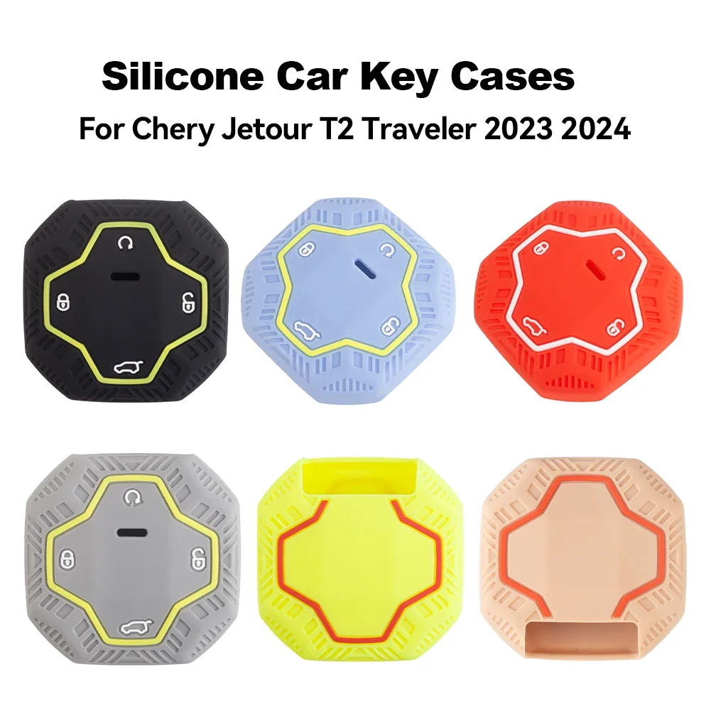 For Chery Jetour T2 Traveler 2023 2024 Silicone 4 Button Car Key Cases Cover Keychain Folding Key Fob Protection Car Accessories