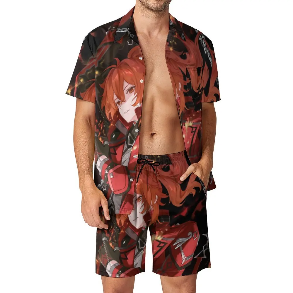 Genshin Impact Diluc Ragnvindr for Sale Men's Beach Suit Graphic Cool 2 Pieces Suit High Quality  Swimming Eur Size