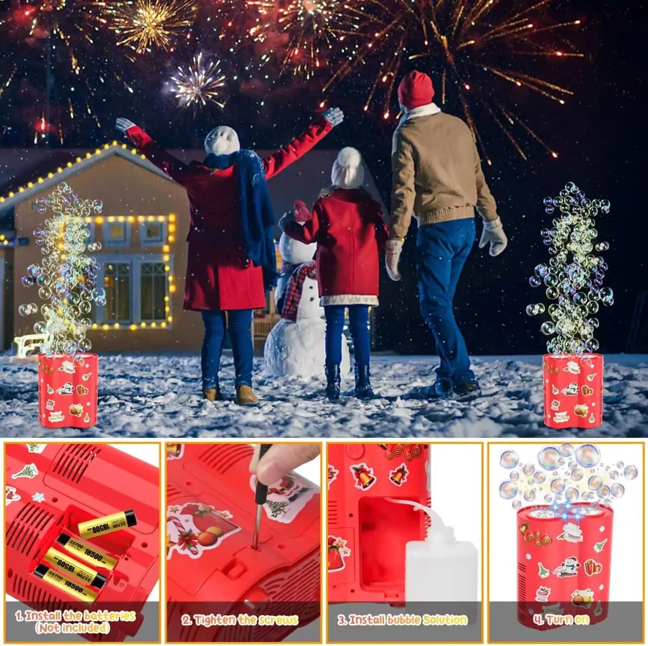 Máquina de bolhas de fogos de artifício com motor duplo, soprador no chão, pouso automático eletrônico, presente para festival de primavera, brinquedos de ano novo