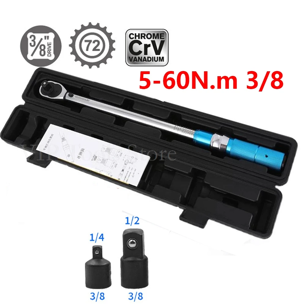 

3/8 5-60N.m Torque Wrench Square Drive Torques Key ±3% High Precision Torque Wrench kit Professional Bicycle Automotive Tool Set